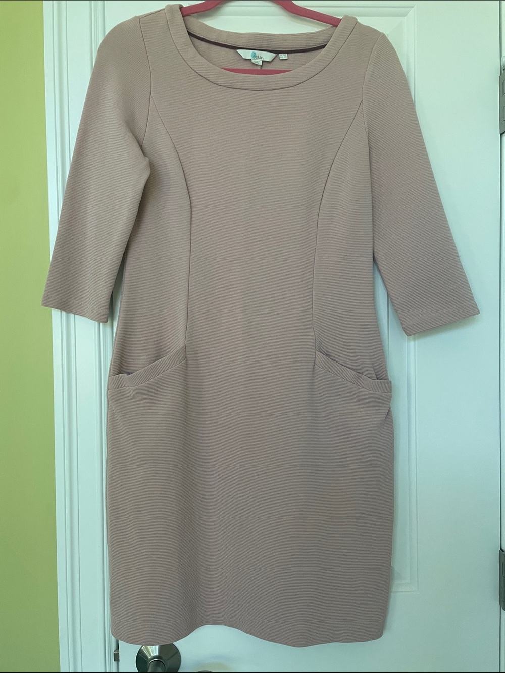 Boden Blush-Pink Midi Sheath Dress with Pockets